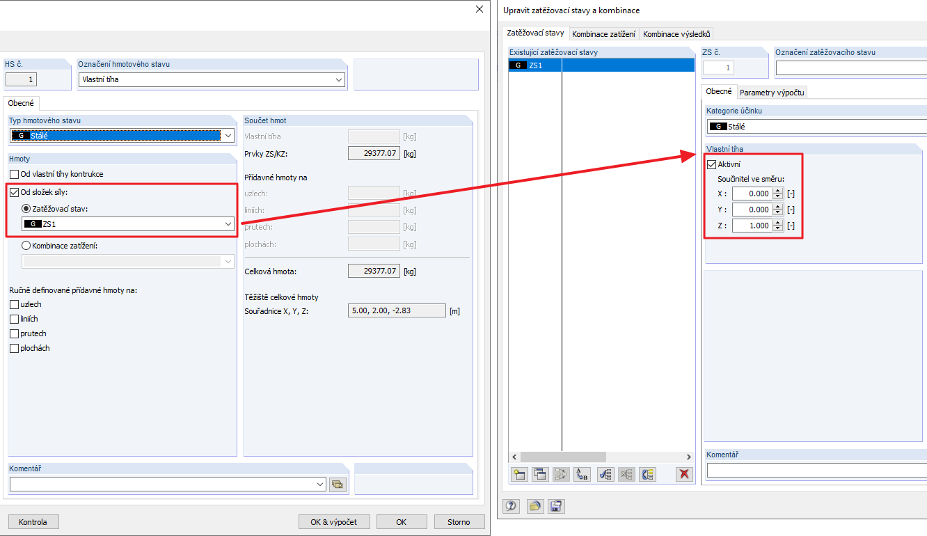 Import zatěžovacího stavu s aktivovaným vlastním zatížením