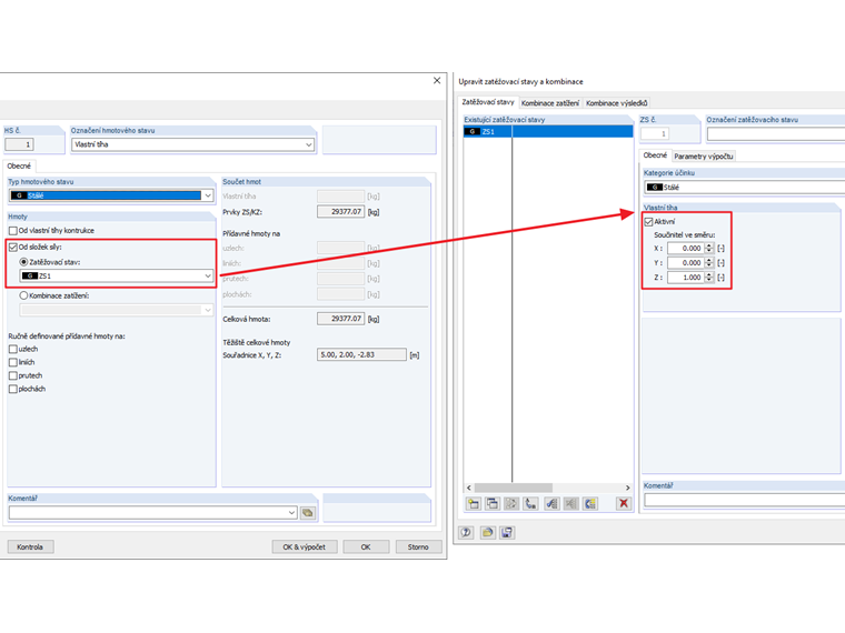 Import zatěžovacího stavu s aktivovaným vlastním zatížením