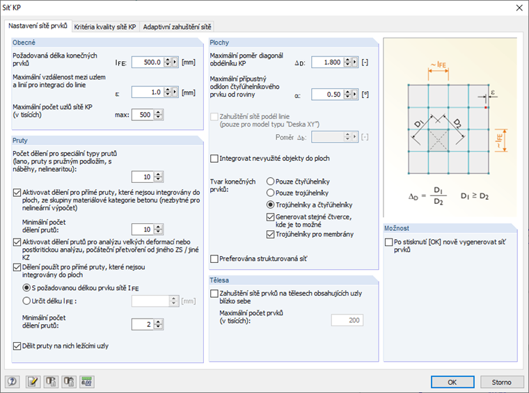 Nastavení dělení prutů