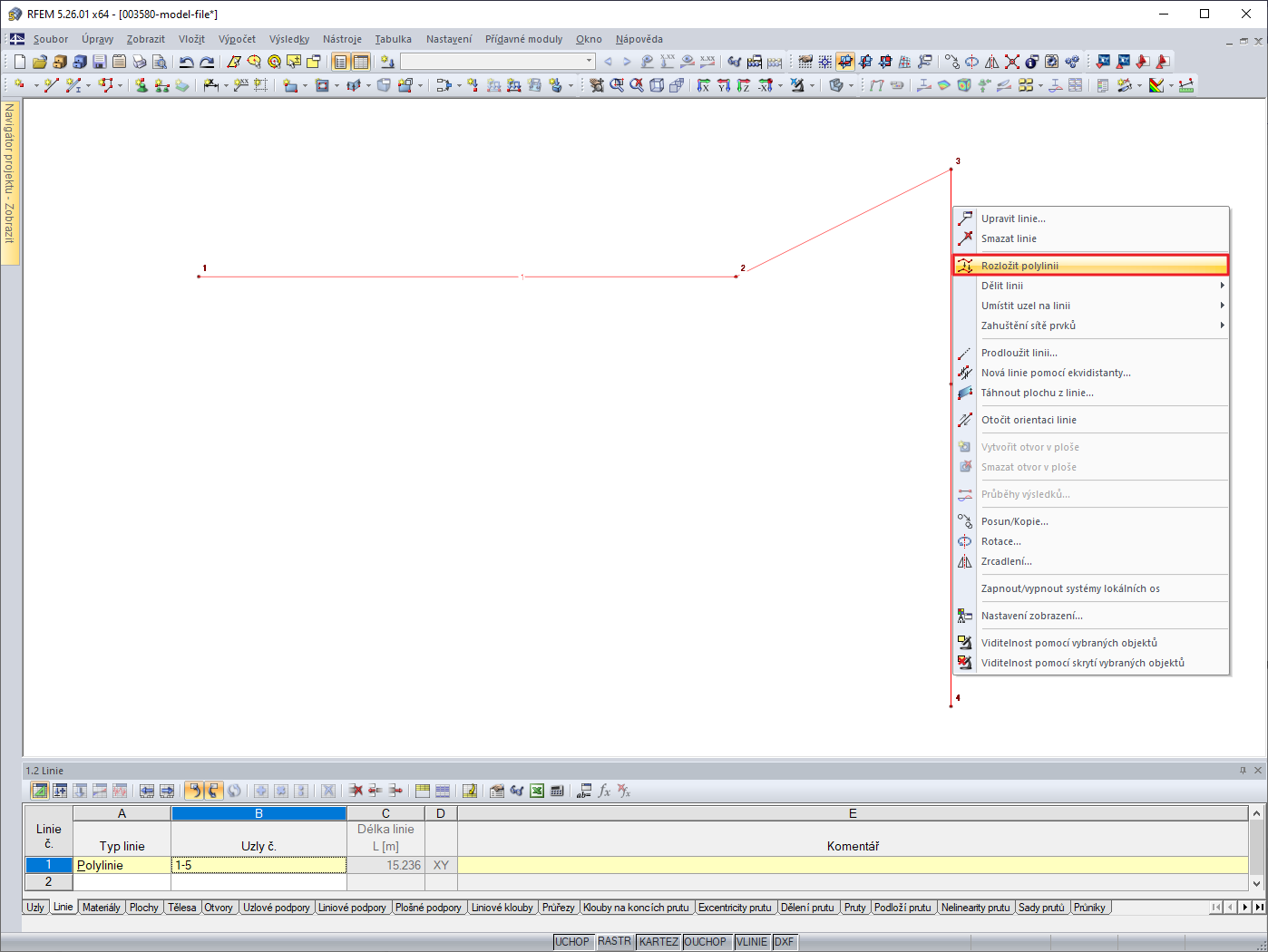 Funkce "Rozložit polylinii"