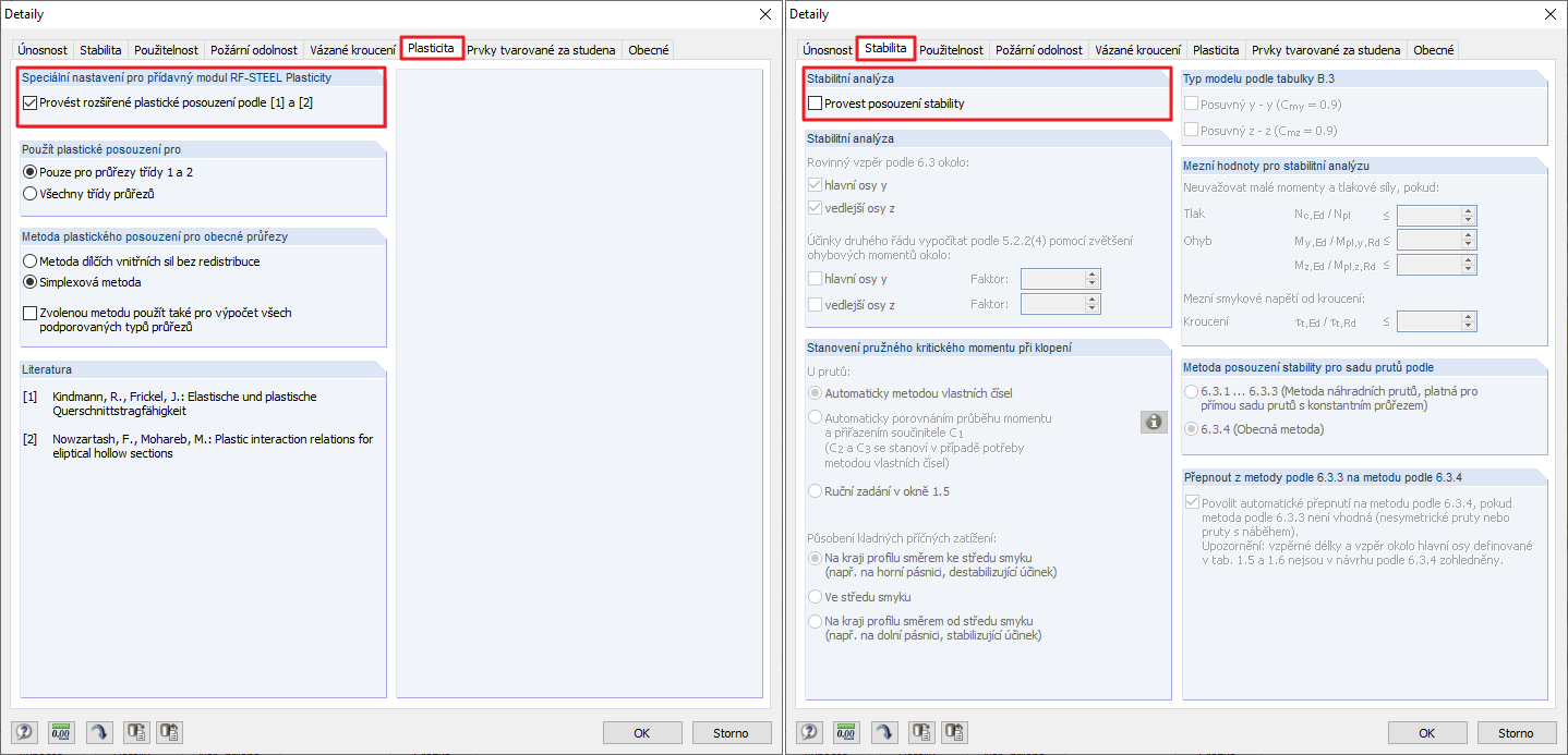 Aktivace analýz plasticity v modulu RF-/STEEL a neaktivních náhradních prutů
