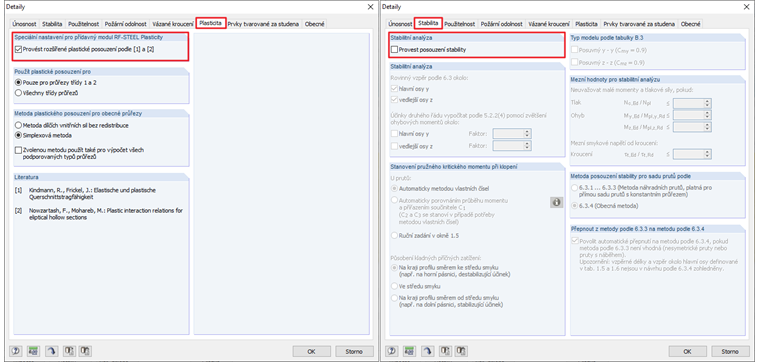 Aktivace analýz plasticity v modulu RF-/STEEL a neaktivních náhradních prutů