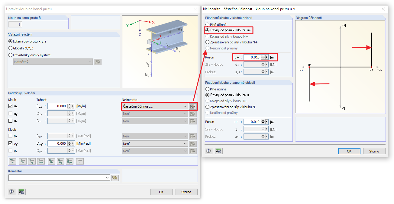 Zadání prokluzu pomocí nelinearity "Částečná účinnost"