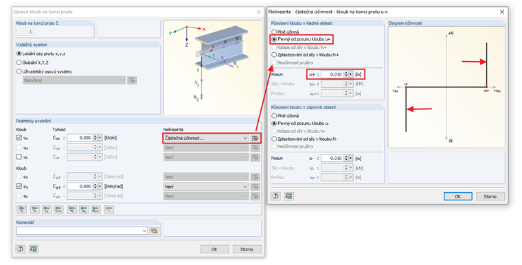 Zadání prokluzu pomocí nelinearity "Částečná účinnost"