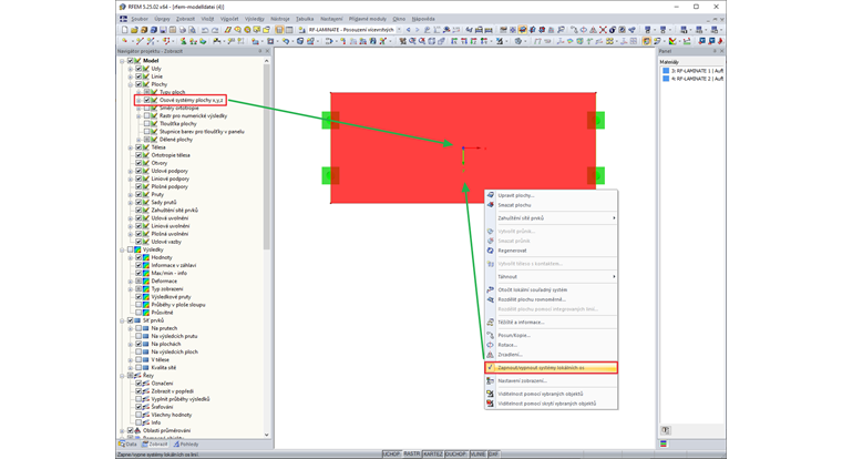 Aktivace lokálních osových systémů ploch
