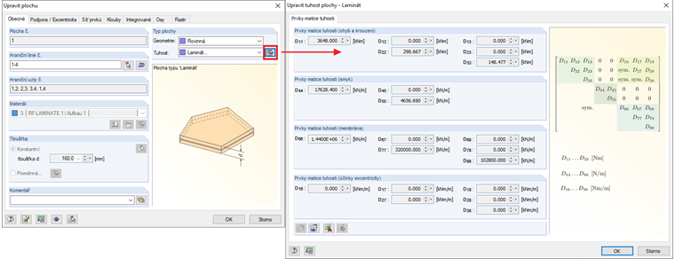 Matice tuhosti plochy