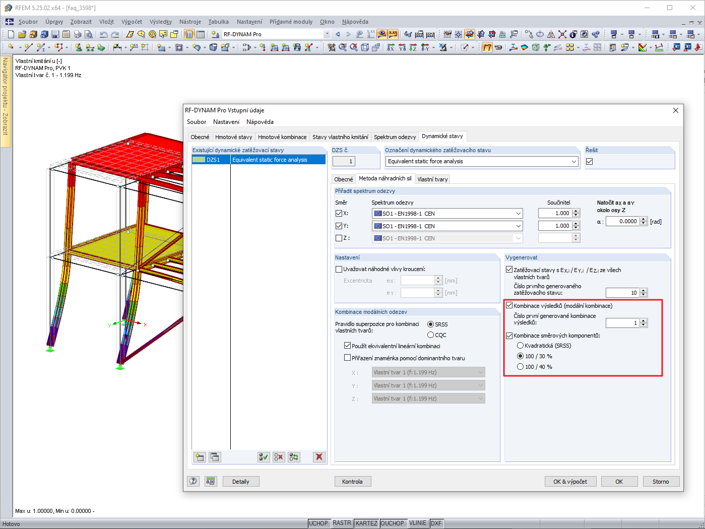 Export kombinací výsledků z přídavného modulu RF-DYNAM Pro - Equivalent Loads