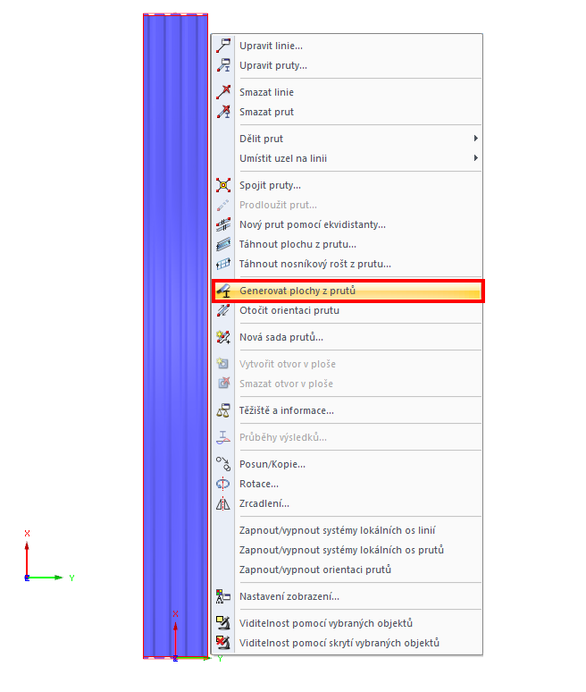 Funkce: generovat plochy z prutu