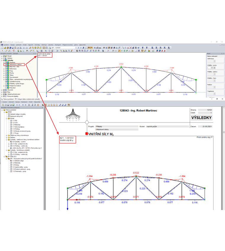 Informace v záhlaví v pracovním okně a v tiskovém protokolu