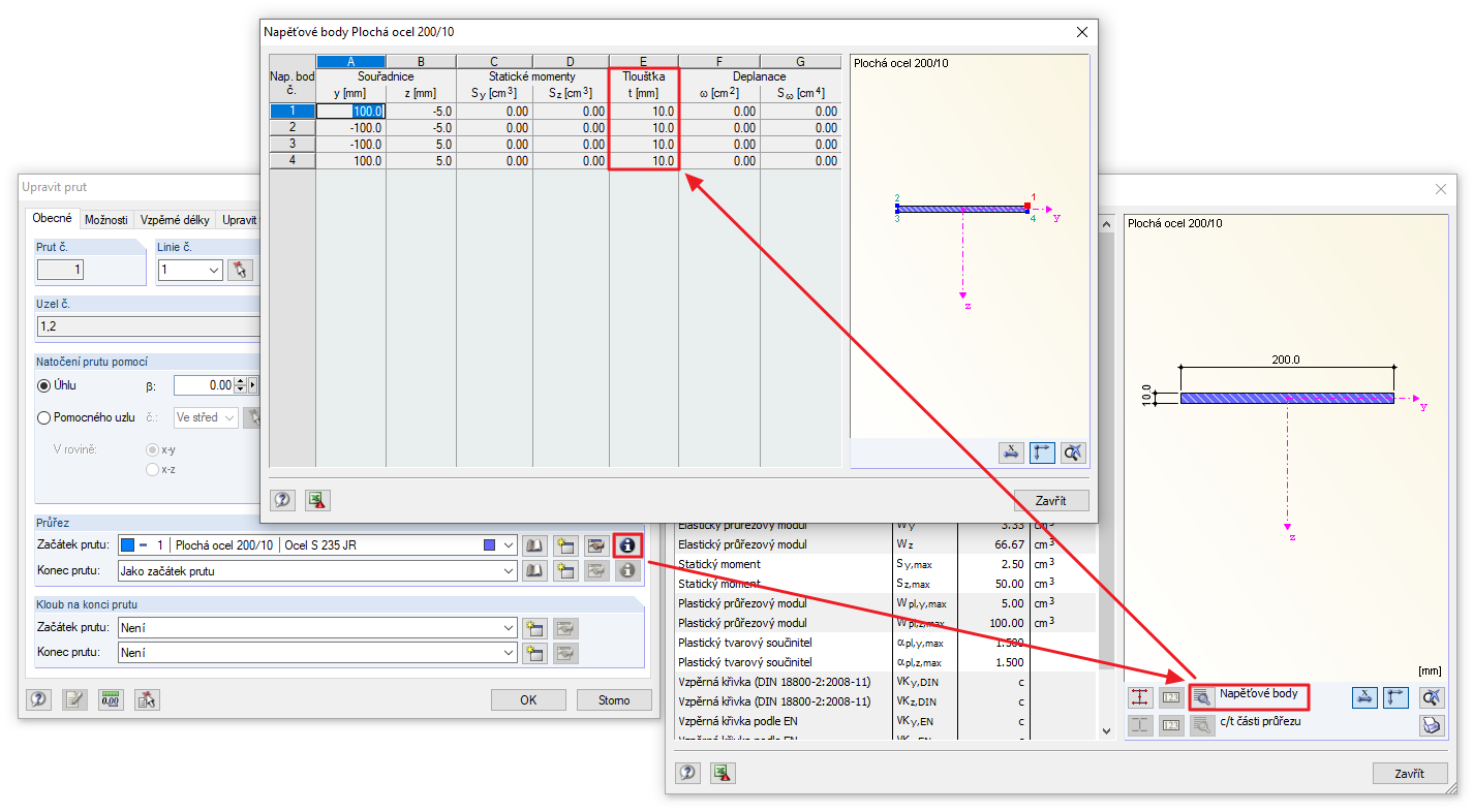 Napěťové body ploché oceli