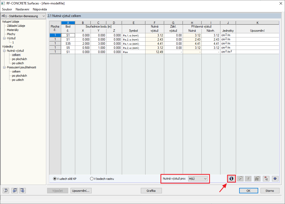 Otevření detailů posouzení pro určitý výsledek na určitém místě