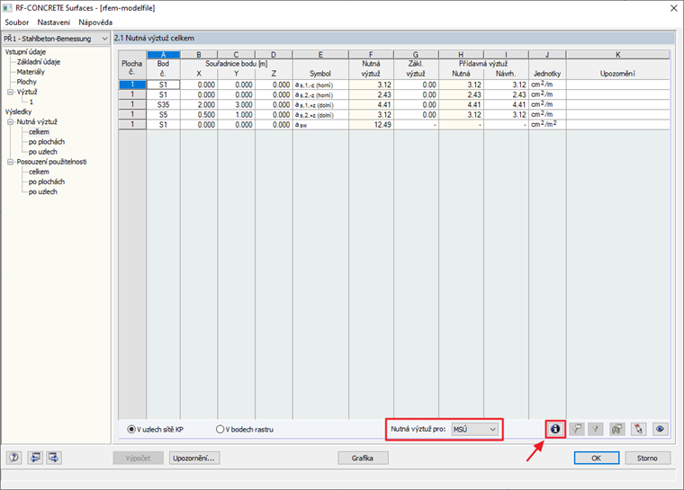 Otevření detailů posouzení pro určitý výsledek na určitém místě