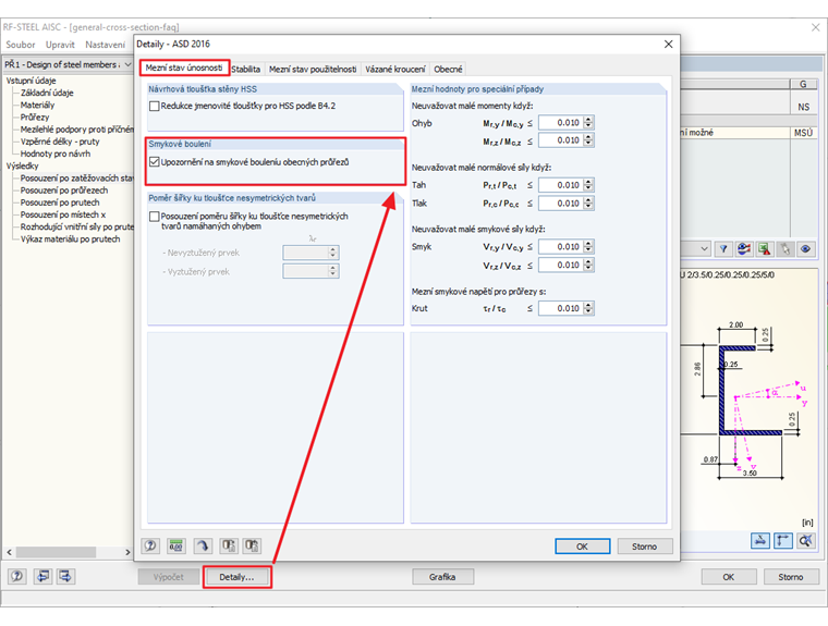 Deaktivace posouzení smykového boulení