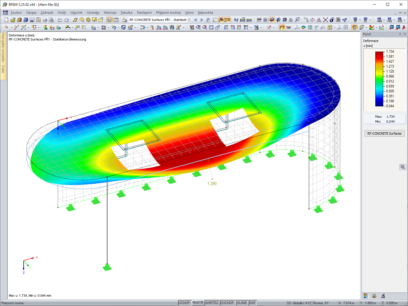 Deformace z výpočtu pomocí RF-CONCRETE Deflect
