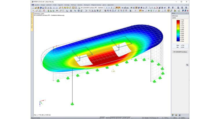 Deformace z výpočtu pomocí RF-CONCRETE Deflect