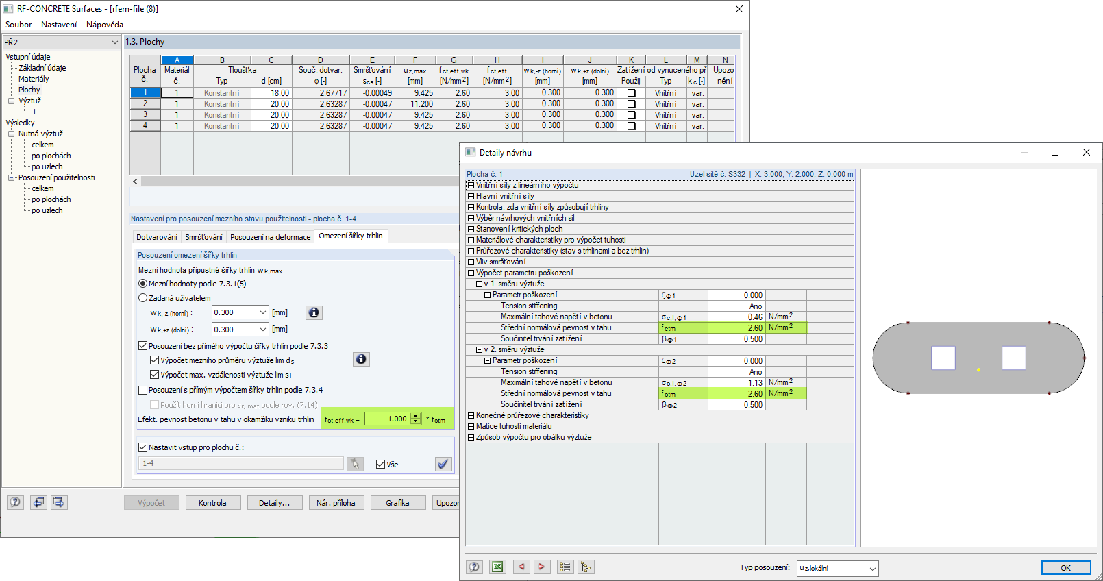 Účinná pevnost betonu v tahu při vzniku trhlin s faktorem 1,00