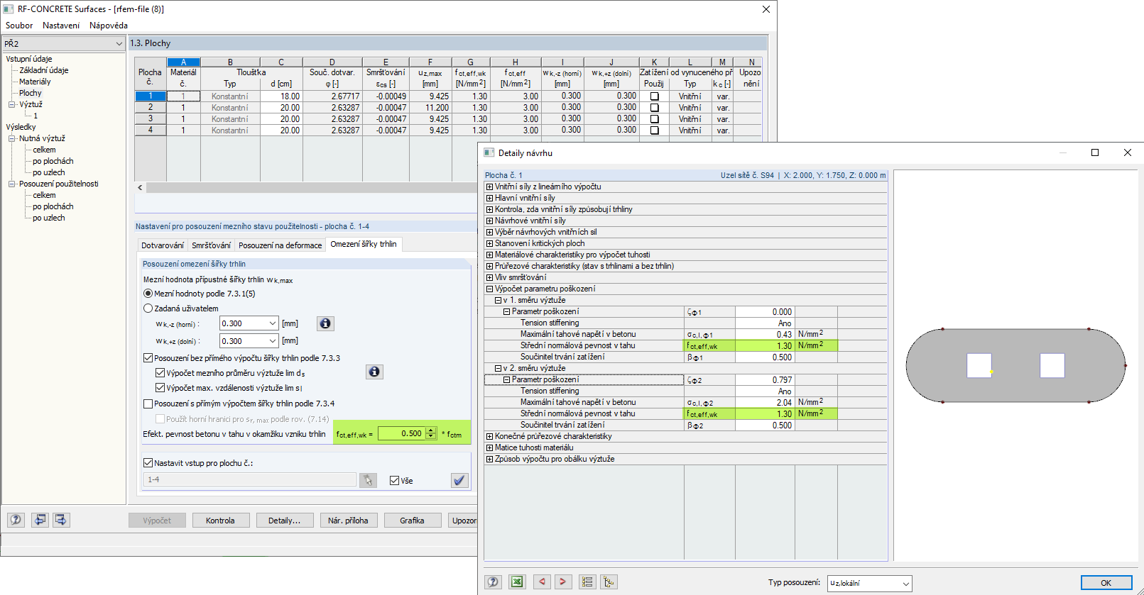 Účinná pevnost betonu v tahu při vzniku trhlin s faktorem 0,50