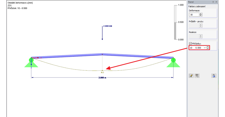 Přírůstek zatížení 10 jako poslední přírůstek zatížení před postkritickou analýzou