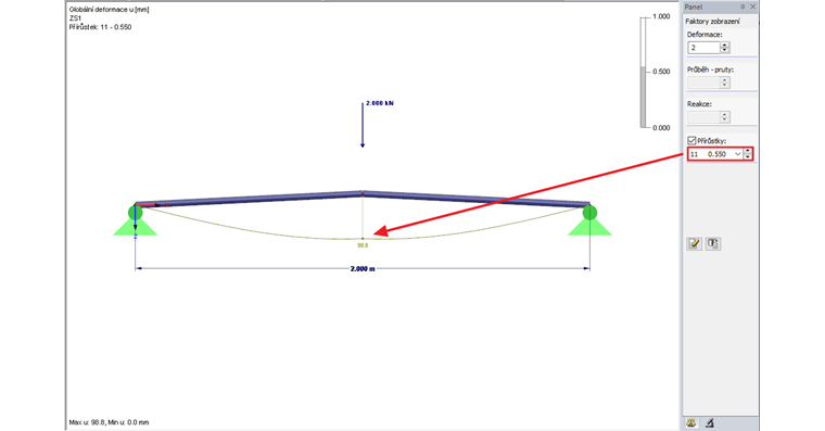 Přírůstek zatížení 11 jako přírůstek prvního zatížení po postkritickém selhání (výrazně vyšší deformace)