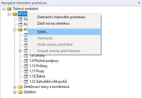 Otevření výběru tiskového protokolu z místní nabídky
