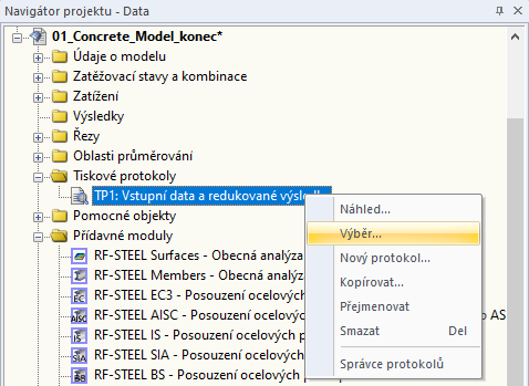 Otevření výběru tiskového protokolu z místní nabídky
