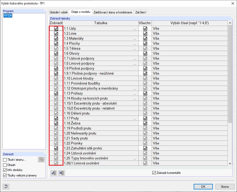 Dialog Výběr tiskového protokolu, záložka Údaje o modelu