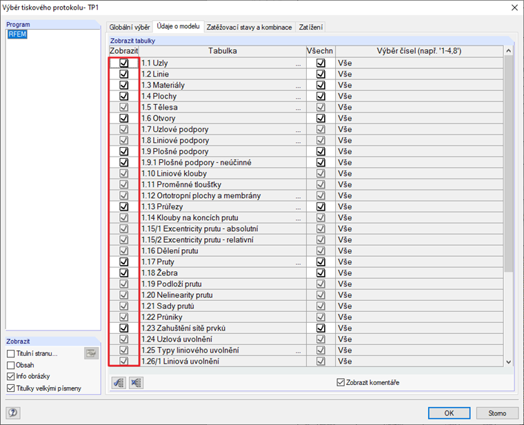 Dialog Výběr tiskového protokolu, záložka Údaje o modelu