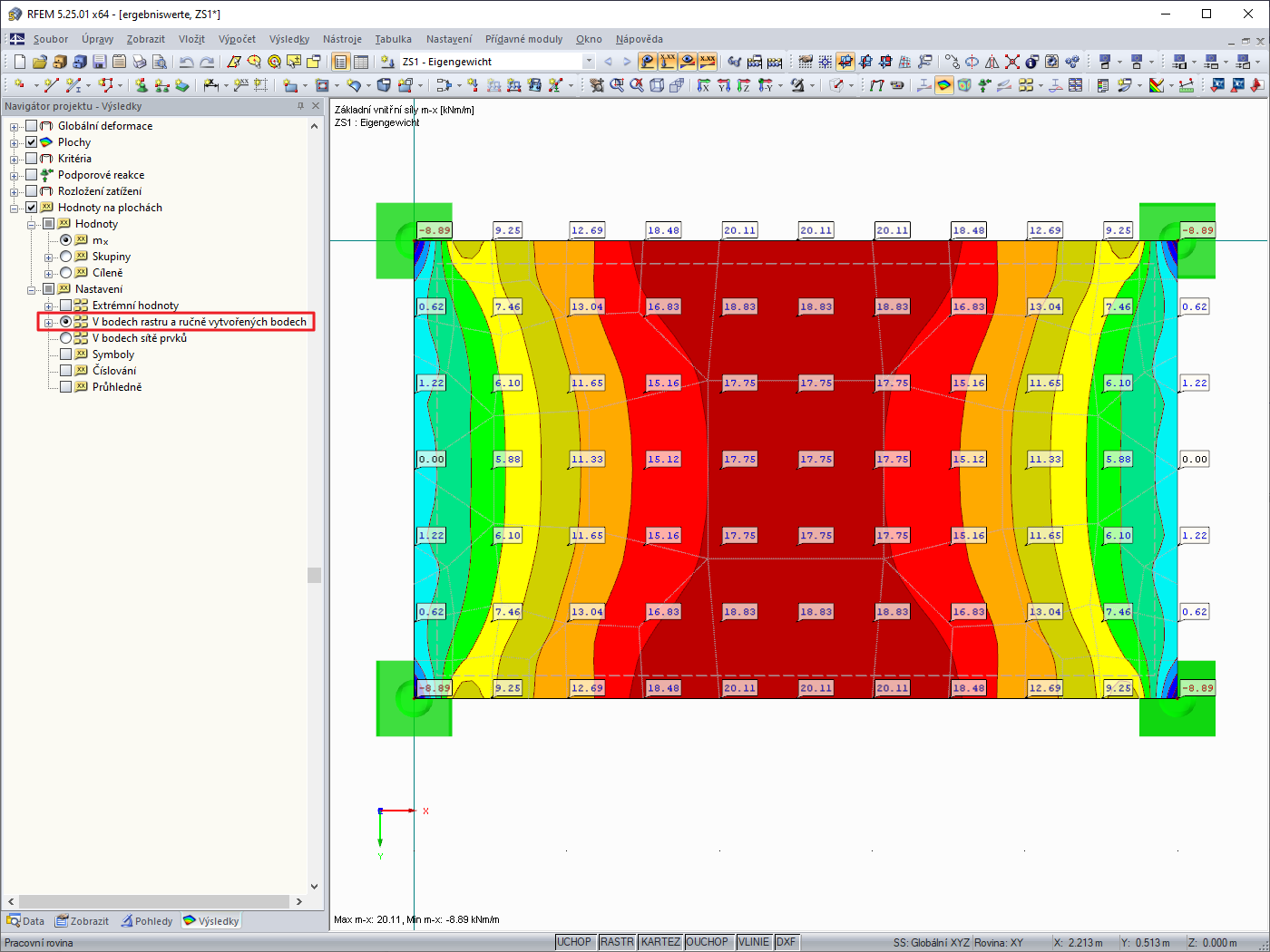 "Hodnoty na plochách" v bodech rastru a ručně vytvořených bodech