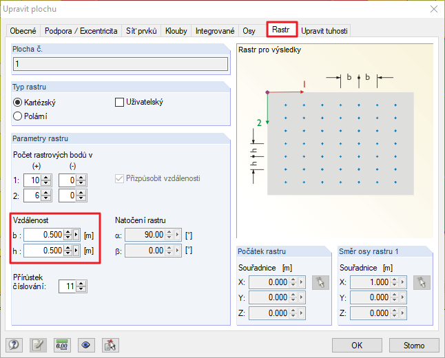 Nastavení vzdálenosti bodů rastru