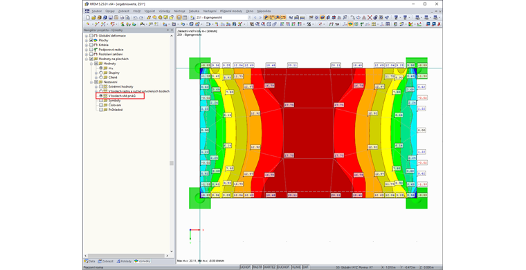 "Hodnoty na plochách" na bodech sítě KP