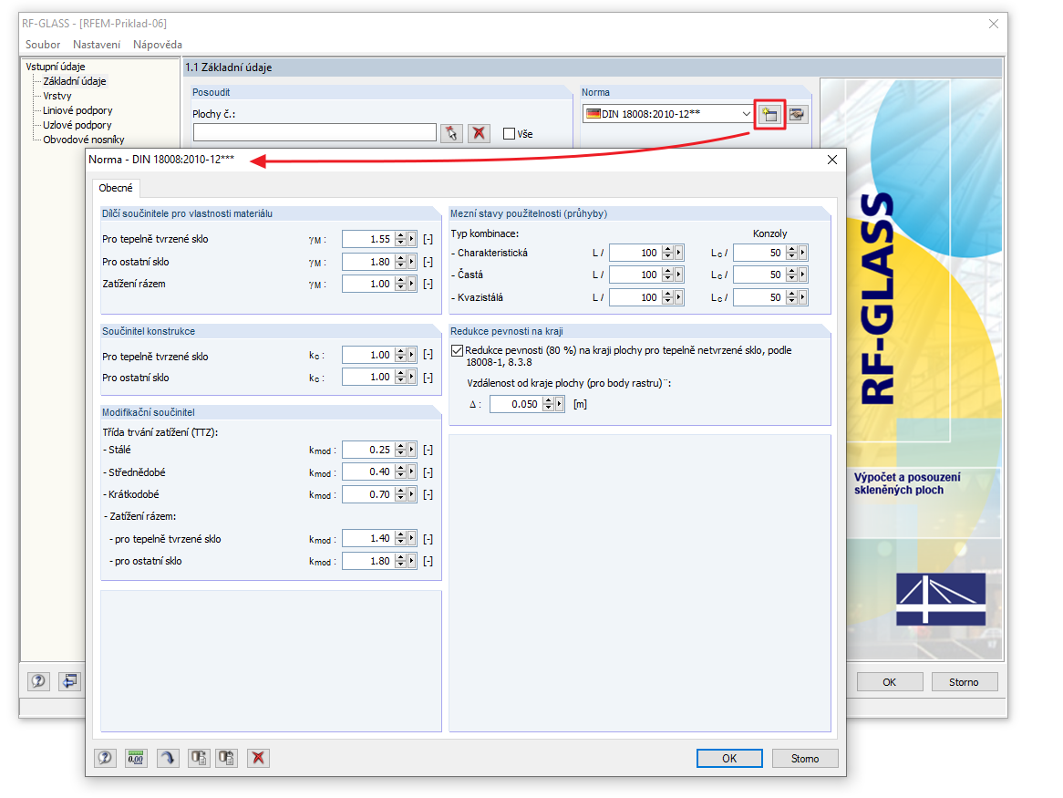 Uživatelsky definovaná norma pro přídavný modul RF-GLASS