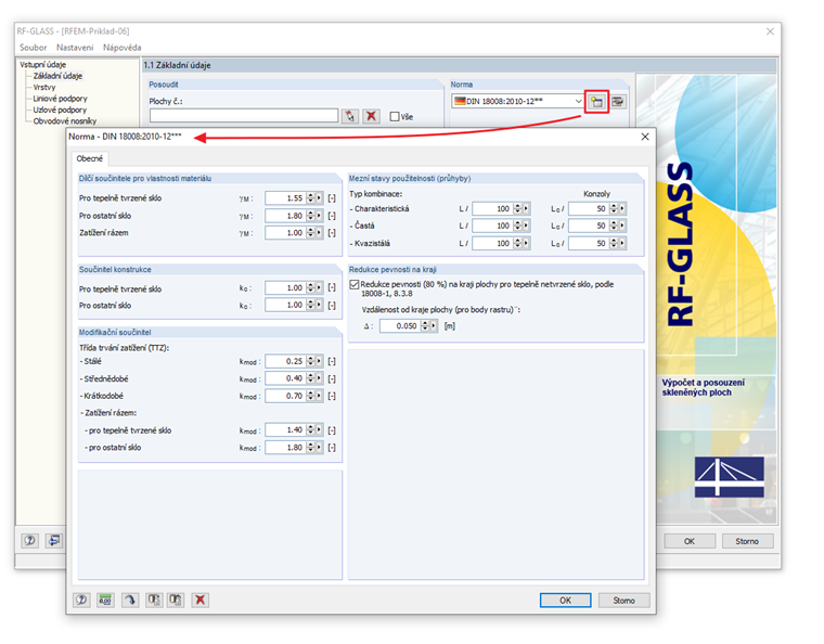 Uživatelsky definovaná norma pro přídavný modul RF-GLASS