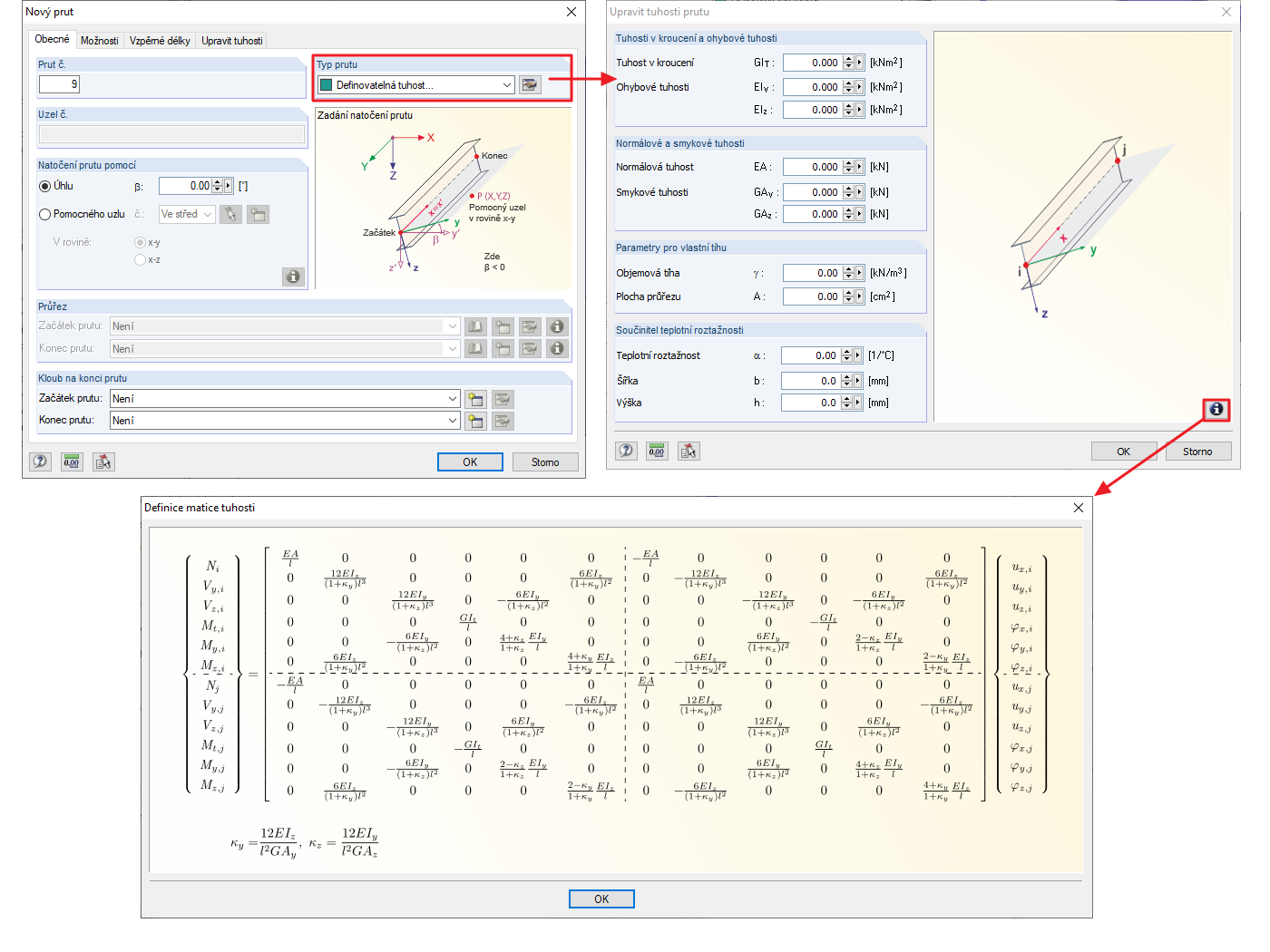 Zadání prutu typu "Definovatelná tuhost"
