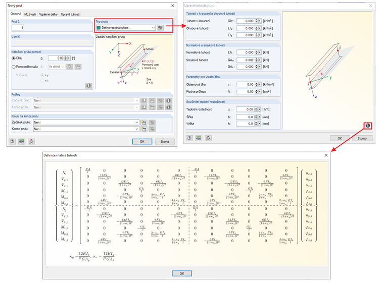 Zadání prutu typu "Definovatelná tuhost"