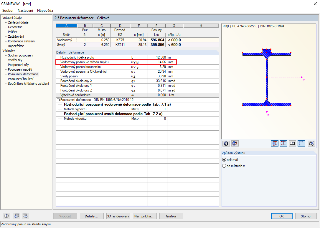 Analýza deformací v programu CRANEWAY
