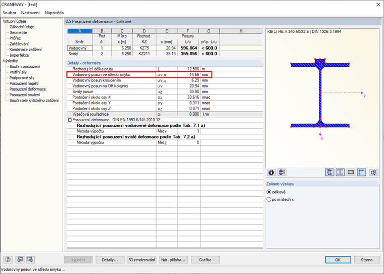 Analýza deformací v programu CRANEWAY