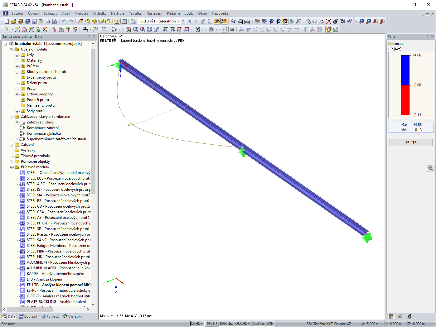 Kontrola deformace v přídavném modulu FE-LTB