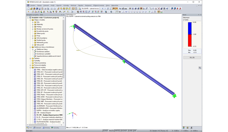 Kontrola deformace v přídavném modulu FE-LTB