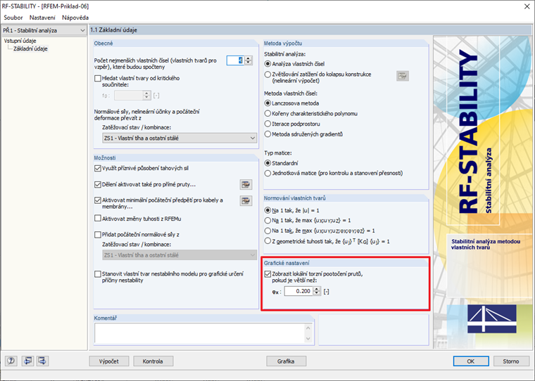 Grafické nastavení torzních natočení