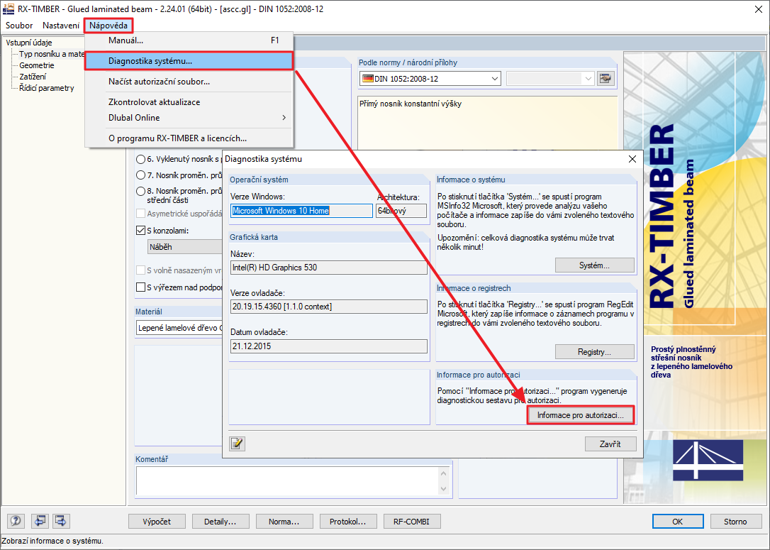 Vytvoření diagnostického souboru v programu RX-TIMBER