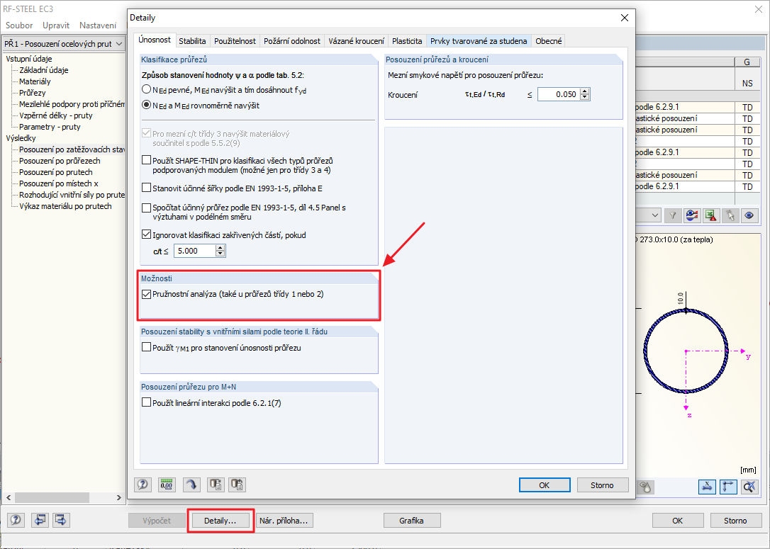Nastavení detailů v modulu RF-/STEEL EC3