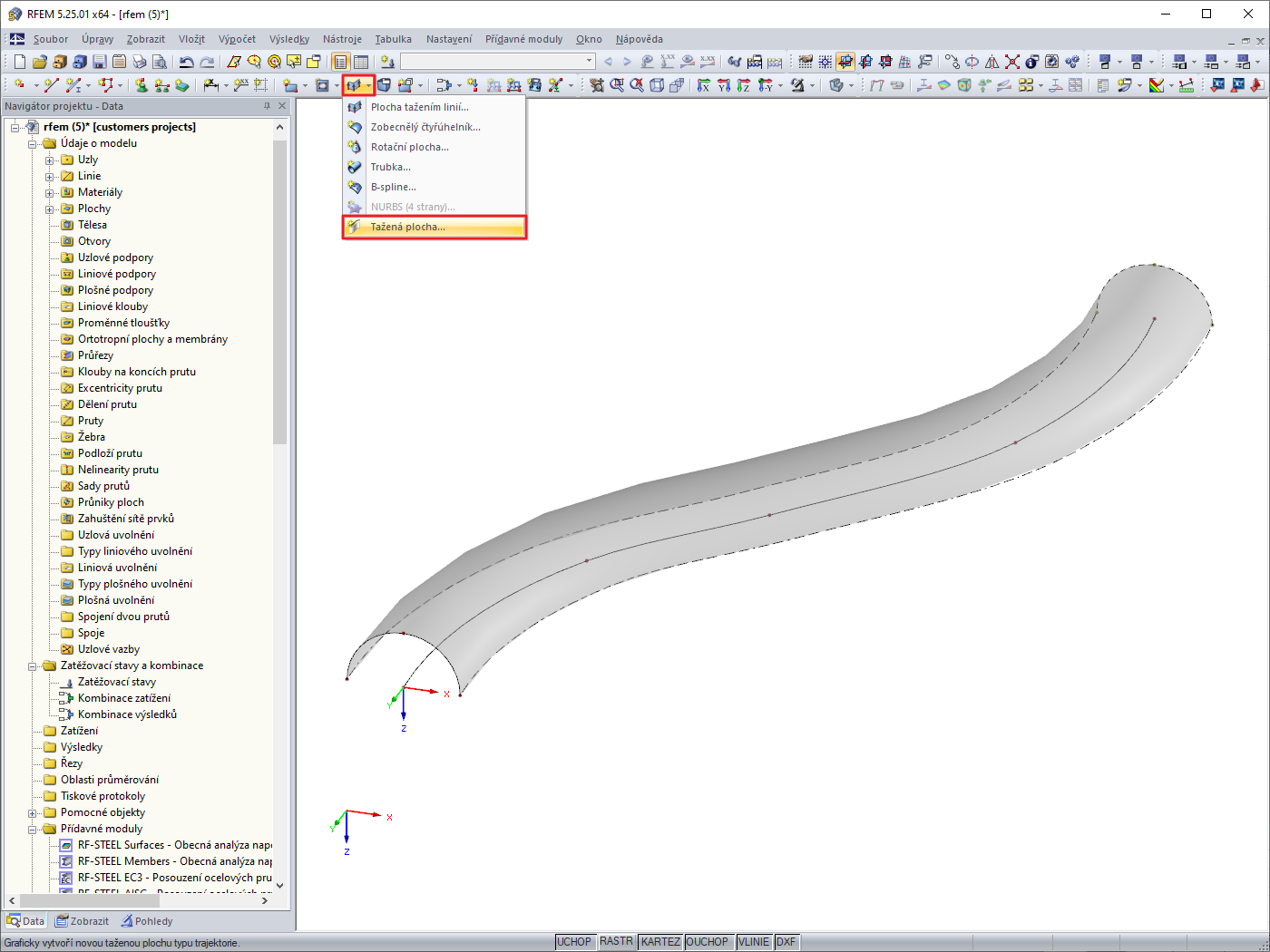 Vytvoření tažené plochy