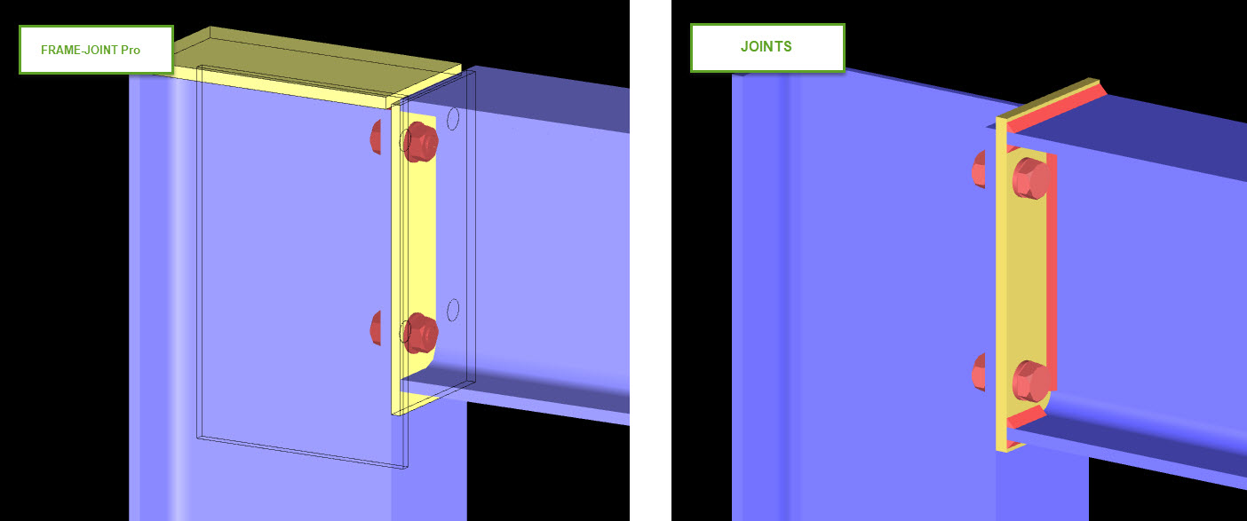 Porovnání FRAME JOINT Pro/JOINTS. Čelní desku lze odstranit při použití JOINTS.