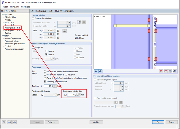 Svislý přesah desky dole