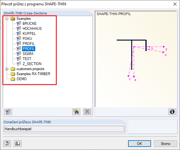 Najít průřez SHAPE-THIN