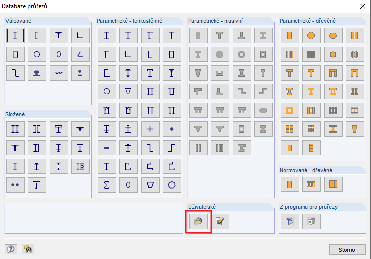 Načíst uložené uživatelské průřezy...