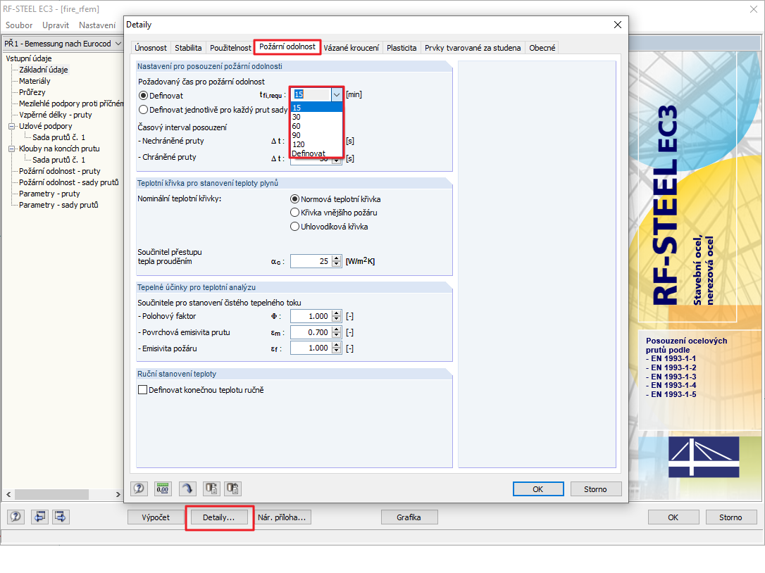 Nastavení detailů pro požární odolnost