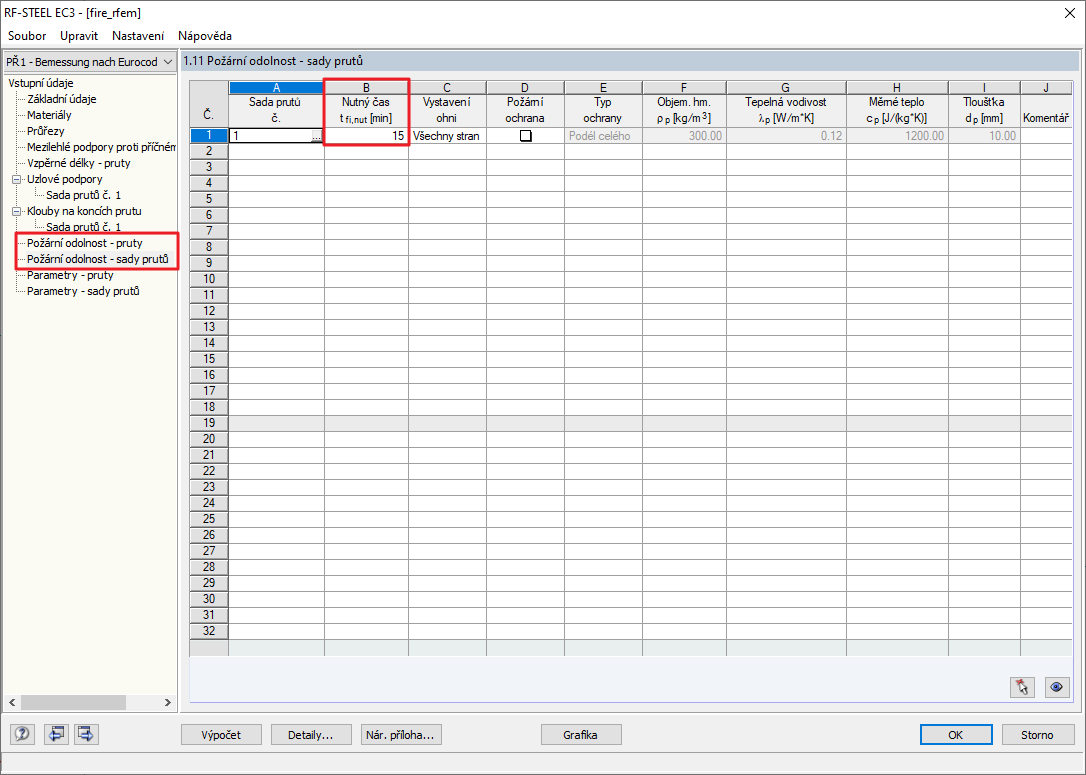 Zadání individuální teploty v tabulce 1.10 resp 1,11