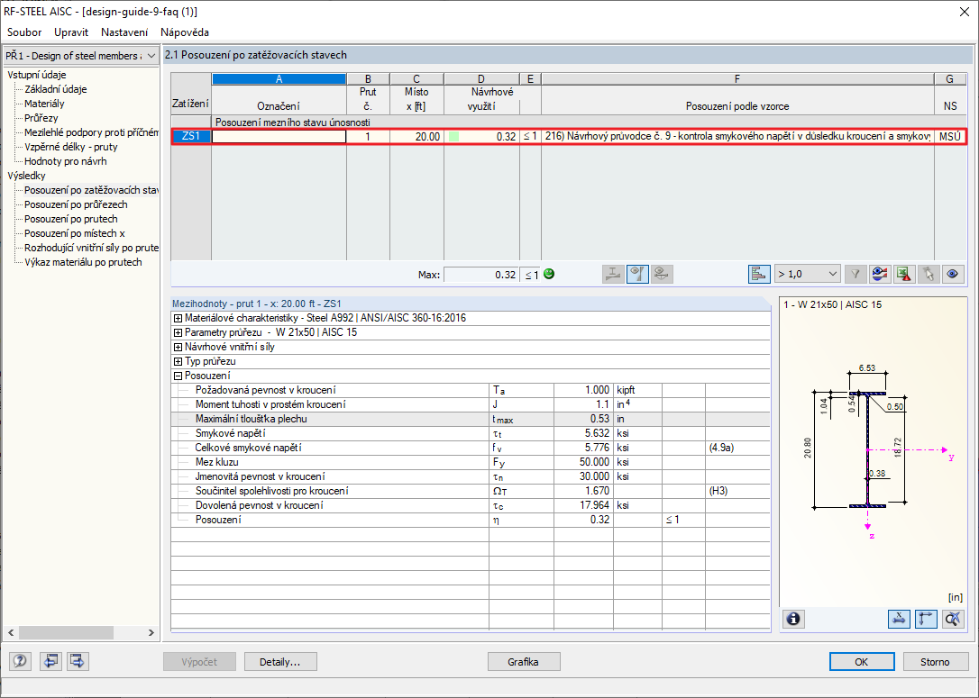 RF -STEEL AISC - posouzení podle Průvodce pro posouzení č. 9