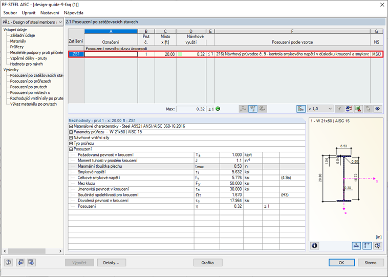 RF -STEEL AISC - posouzení podle Průvodce pro posouzení č. 9